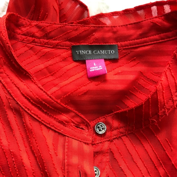 Vince Camuto Textured Striped Geo Sheer Tunic Top - Picture 6 of 6